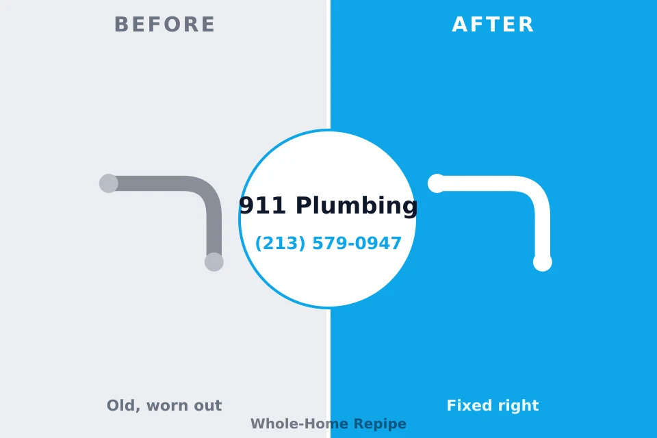 Before and after: plumbing repair Munsey Park, NY